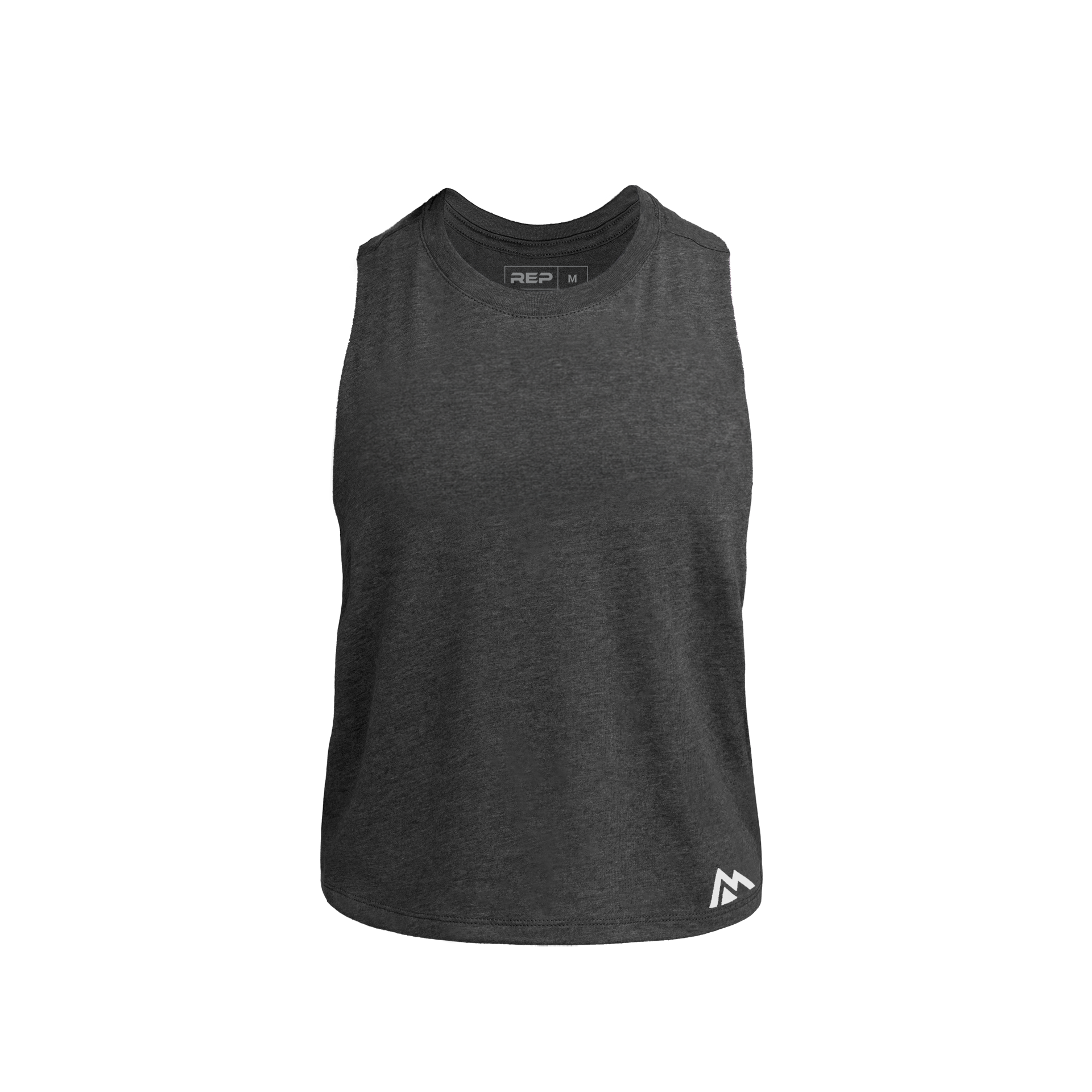 Women's Peak Cropped Dual-Blend Tank - Heather Charcoal/White / X-Small
